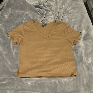 Tan V-Neck Cropped Tee